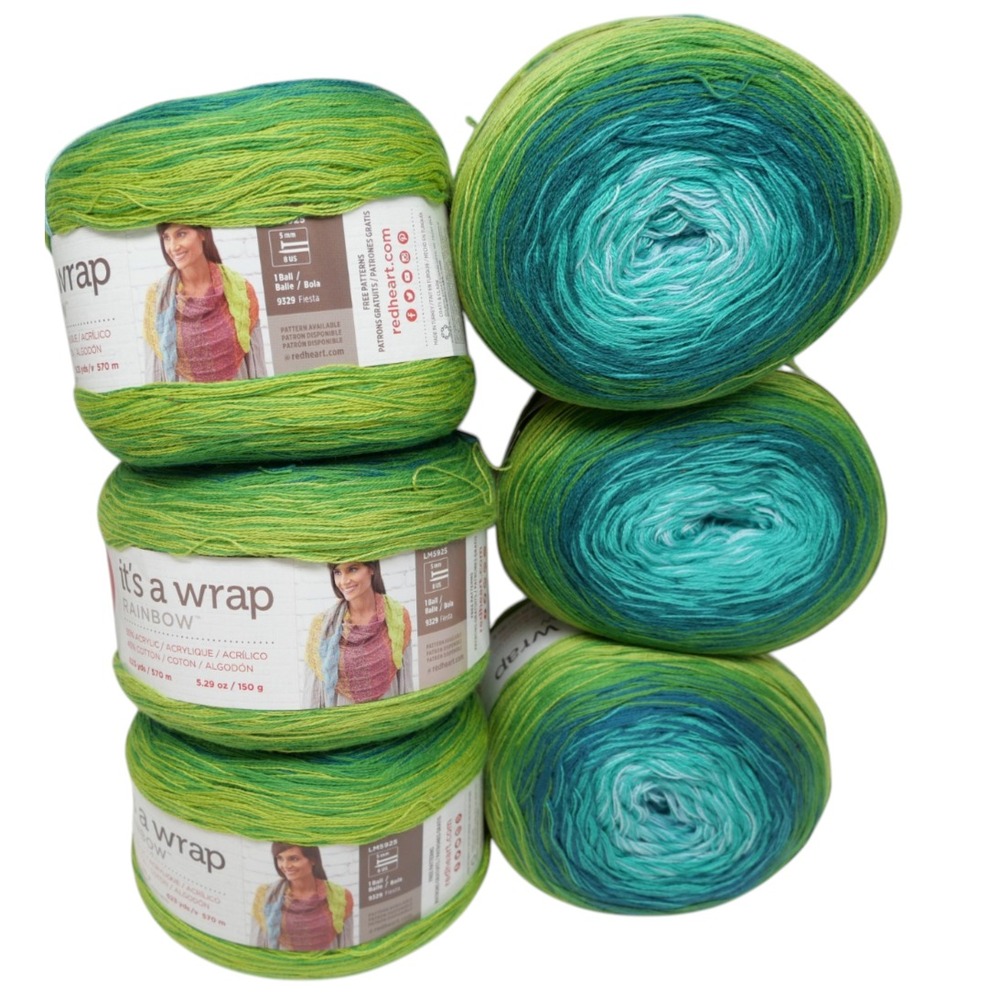 Red Heart It's a Wrap Rainbow Yarn Seaglass 9368 Lot of 6 Cakes 3738 Yards